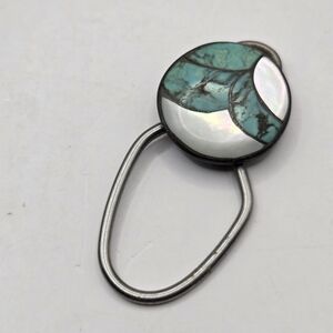 Signed Bennett Sterling Silver Turquoise MOP Native American Keyring Keychain
